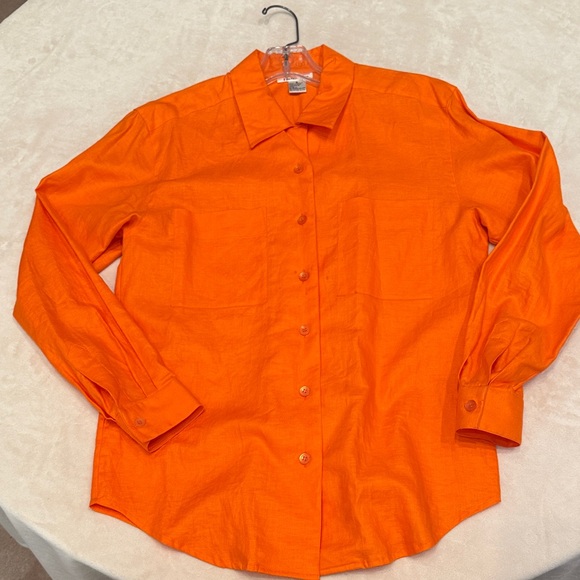 Talbots 100% linen orange button down - Picture 1 of 2